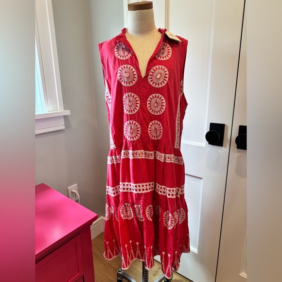 Oliphant Dresses & Skirts - Oliphant Red Sleeveless Embroidered Midi Dress